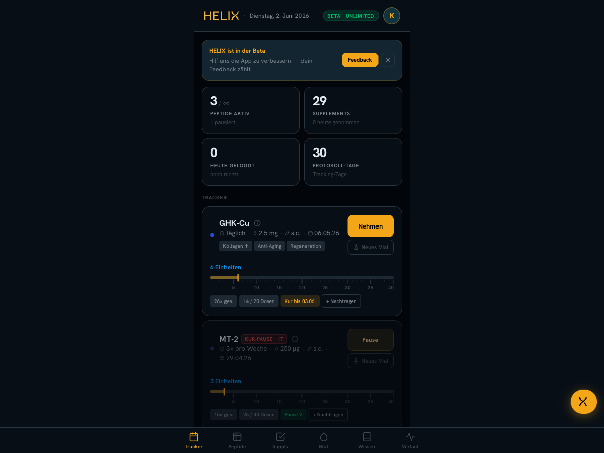HELIX Heute-Tab mit Body Metrics