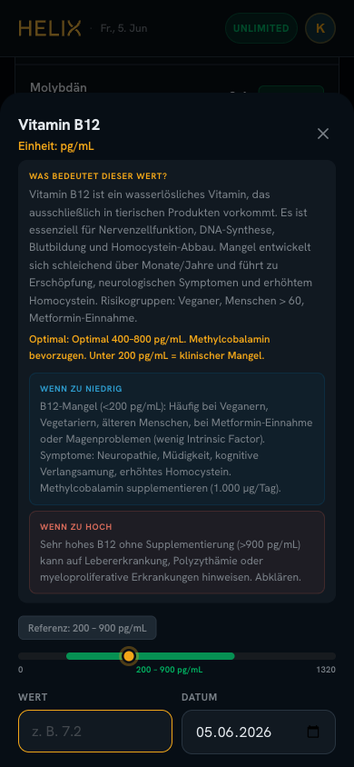 HELIX Blutbild KI-Analyse — Vitamin B12 Detail